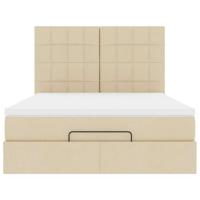Ottoman bed met matras en LED's 140x200cm stof crèmekleurig - thumbnail