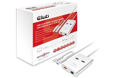 CLUB3D USB 3.0 to HDMITM Graphics + Ethernet + 2 x USB 3.0 grafische adapter (3.0 3.1 Gen 1), USB type A, mannelijk, 1.4a, 2048 x 1152 Pixel, 16/32 Bit)