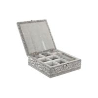 Juwelenkistje Home ESPRIT Zilverkleurig Natuurlijk Hout Aluminium 18 x 18 x 6 cm - thumbnail