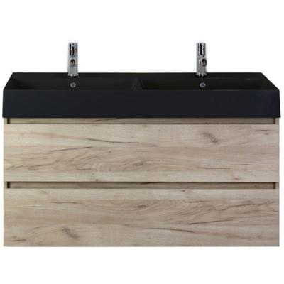 Maxx XL Badmeubelset 120 cm - Craft Oak - Wastafel Kube Dubbel Zwartart 2 Kraangaten