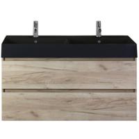 Maxx XL Badmeubelset 120 cm - Craft Oak - Wastafel Kube Dubbel Zwartart 2 Kraangaten - thumbnail