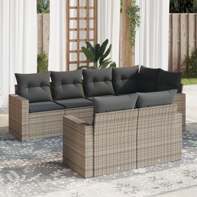 7-delige Loungeset met kussens poly rattan grijs - thumbnail