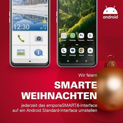emporia SMART.6, mobiele telefoon voor senioren, 5G volt, smartphone zonder abonnement, mobiele telefoon met noodoproepknop, 6,58 inch display, Android 13, 50 MP-camera, zwart