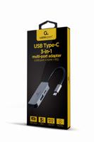 GEMBIRD USB-adapter, type C, 3-in-1 poort, USB, HDMI, PD, zilverkleurig - thumbnail