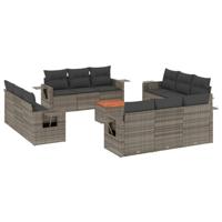 13-delige Loungeset met kussens poly rattan grijs - thumbnail