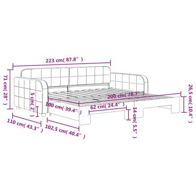 Slaapbank met onderschuifbed 100x200 cm fluweel donkergrijs