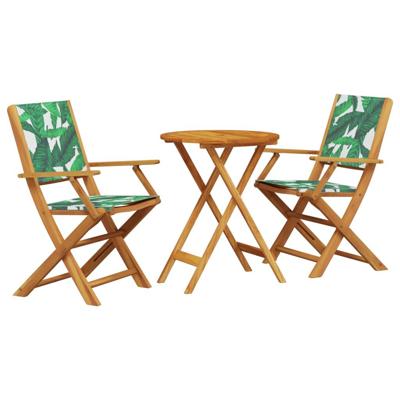 3-delige Bistroset bladpatroon stof en massief hout - thumbnail