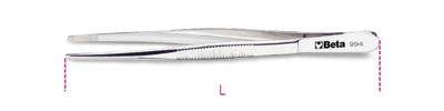 Beta Pincet met rechte brede gegroefde bekken vervaardigd uit roestvast staal gepolijste uitvoering 994 150 - 009940001 Beta Pincet met rechte brede gegroefde bekken vervaardigd uit roestvast staal gepolijste uitvoering 994 150 - 009940001