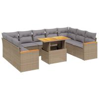 10-delige Loungeset met kussens poly rattan beige - thumbnail