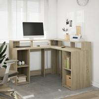 Bureau met LED-verlichting 130x130x91 cm hout sonoma eikenkleur - thumbnail