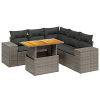 6-delige Loungeset met kussens poly rattan grijs - thumbnail