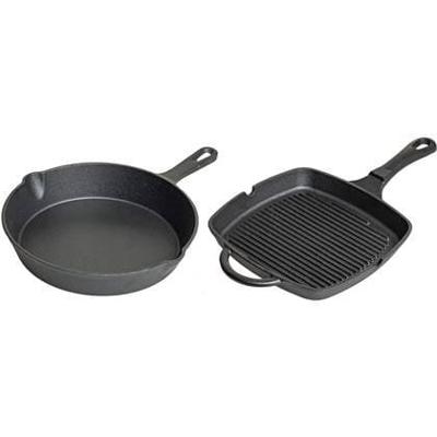 Blackwell Pannenset Gietijzer - Koekenpan ø 25 cm & Grillpan 23 x 23 cm - zonder anti-aanbaklaag 2-Delig