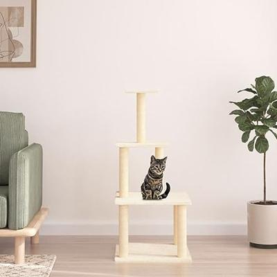 vidaXL Kattenmeubel met sisal krabpalen 111 cm crèmekleurig, kattenpaal, kattenboom, kattenkrabpaal, kattenhuis, kattenmeubel, kattenpalen