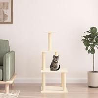 vidaXL Kattenmeubel met sisal krabpalen 111 cm crèmekleurig, kattenpaal, kattenboom, kattenkrabpaal, kattenhuis, kattenmeubel, kattenpalen - thumbnail