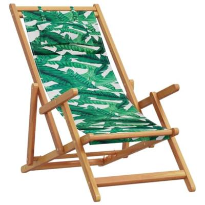 Strandstoel inklapbaar bladpatroon eucalyptushout en stof - thumbnail