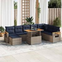 10-delige Loungeset met kussens poly rattan acacia grijs - thumbnail