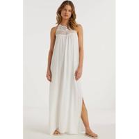 BEACHWAVE viscose crinkle maxi strandjurk met kant wit - thumbnail