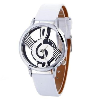 Muzikale notatie vormige Dial lederen riem quartz horloge voor vrouwen/mannen (wit)