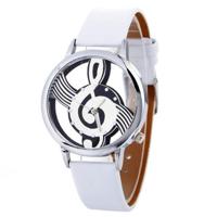Muzikale notatie vormige Dial lederen riem quartz horloge voor vrouwen/mannen (wit) - thumbnail