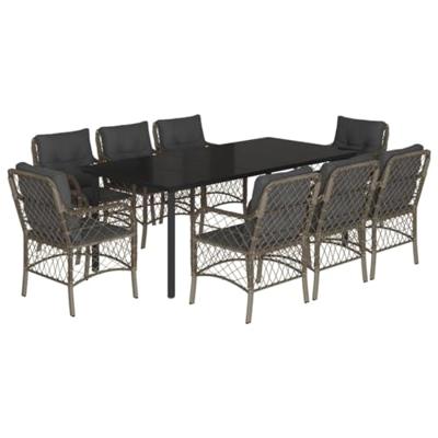 9-delige Tuinset met kussens poly rattan grijs