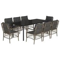 9-delige Tuinset met kussens poly rattan grijs - thumbnail