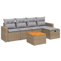 6-delige Loungeset met kussens poly rattan gemengd beige - thumbnail
