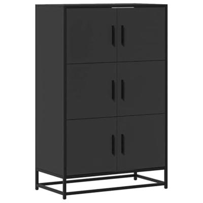 Hoge kast 68x35x106,5 cm bewerkt hout en metaal zwart