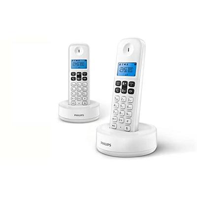 Philips D1612W draadloze vaste telefoon, duo, achtergrondverlichting, HQ-geluid, Agenda 50 nummers, laag stroomverbruik, beller-identificatie, bereik 50 m - 300 m, wit (compatibel: ES, IT, FR)