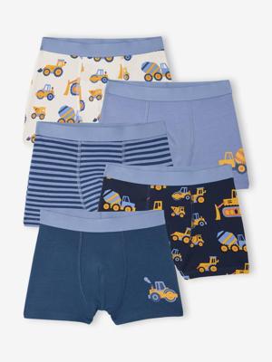 Set boxershorts voor jongens met graafmachine oceaanblauw