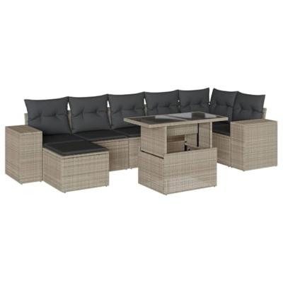 8-delige Loungeset met kussens poly rattan lichtgrijs