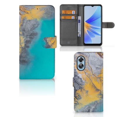 OPPO A17 | Bookcase | Marble Blue Gold OPPO A17 | Bookcase | Marble Blue Gold