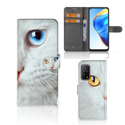 Xiaomi Mi 10T Pro | Mi 10T | Telefoonhoesje | Met pasjeshouder | Witte Kat