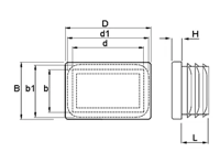 Vierk.insteekdop zwart 40x25mm - thumbnail