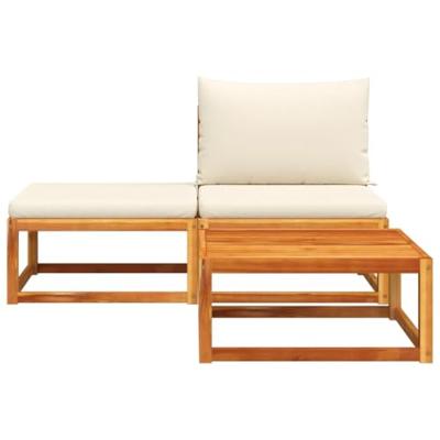 3-delige Loungeset met kussens massief acaciahout - thumbnail
