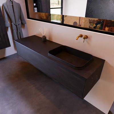 Badkamermeubelset Mondiaz Erin 150 cm met 1 Lade met RIDGE Wastafel Rechts Urban Zonder Kraangaten Greeploos Mat Dark Brown Badkamermeubelset Mondiaz Erin 150 cm met 1 Lade met RIDGE Wastafel Rechts Urban Zonder Kraangaten Greeploos Mat Dark Brown