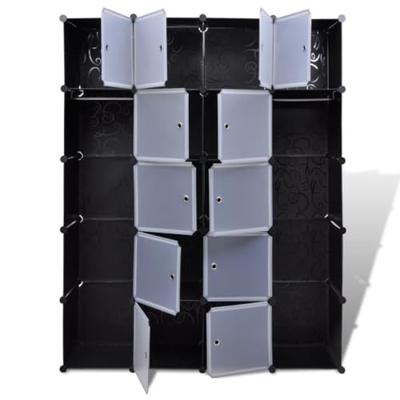 VidaXL Kast modulair met 14 vakken 37x146x180,5 cm zwart en wit