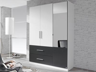 Kast ALVARO 3 deuren 2 lades wit/metaalgrijs met spiegel Kast ALVARO 3 deuren 2 lades wit/metaalgrijs met spiegel