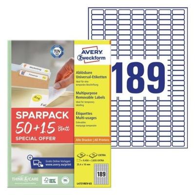 Avery-Zweckform L4731REV-65 Universele etiketten 25.4 x 10 mm Papier Wit 65 vellen Weer verwijderbaar Inkjet, Laser (zwart/wit), Laser (kleur), Kopiëren Avery-Zweckform L4731REV-65 Universele etiketten 25.4 x 10 mm Papier Wit 65 vellen Weer verwijderbaar Inkjet, Laser (zwart/wit), Laser (kleur), Kopiëren