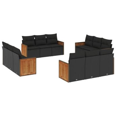13-delige Loungeset met kussens poly rattan zwart