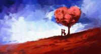 Schilderij - Echte liefde in het rood en blauw , 2 maten , Wanddecoratie , Premium print - thumbnail