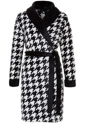 Rebelle damesbadjas pied de poule - zacht fleece-L (44-46)