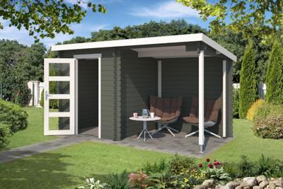 Blokhut met overkapping Jelle 370x175 Green Grey-Wit Outdoor Life - Outdoor life