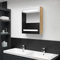 Badkamerkast met spiegel en LED 50x14x60 cm wit eikenkleurig - thumbnail