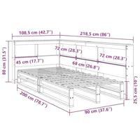 Bed met boekenkast zonder matras grenenhout wasbruin 90x200 cm - thumbnail