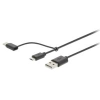 Nedis 2-in-1-Kabel | USB-A Male | USB Micro-B Male / USB-C Male | 1 m | 1 stuks - CCGB60610BK10 CCGB60610BK10 - thumbnail