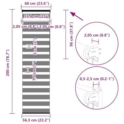 VidaXL Zebra rolgordijn 60x200 cm stofbreedte donkergrijs 55,9 cm