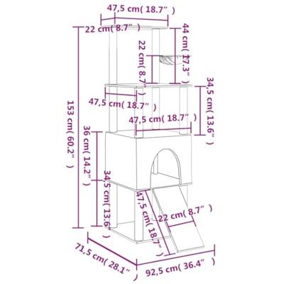 VidaXL Kattenmeubel met sisal krabpalen 153 cm lichtgrijs