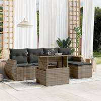 6-delige Loungeset met kussens poly rattan grijs - thumbnail