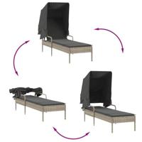 Ligbed met luifel poly rattan lichtgrijs - thumbnail
