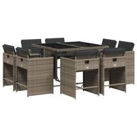 9-delige Tuinset met kussens poly rattan grijs - thumbnail